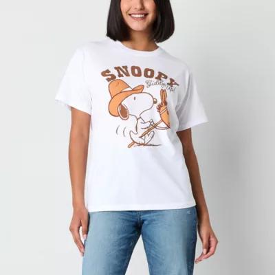 Juniors Cowboy Snoopy Boyfriend Tee Womens Crew Neck Short Sleeve Graphic T-Shirt Product Image