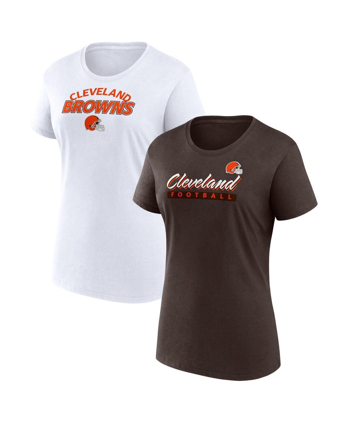 Women's Fanatics Branded  Brown/White Cleveland Browns Risk Two-Pack T-Shirt Set, Size: Large Product Image