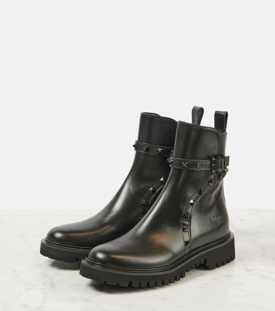 VALENTINO GARAVANI Rockstud Combat Boot In Black Product Image