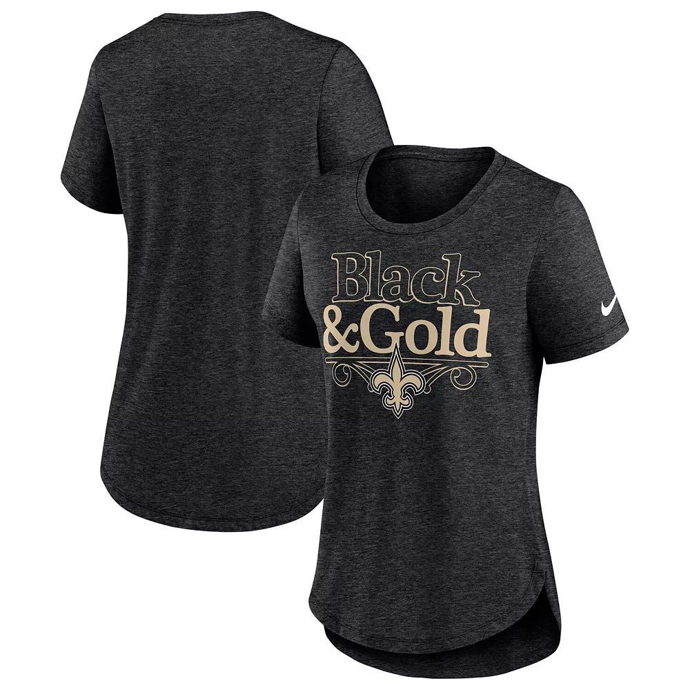 Women's Nike Heather Black New Orleans Saints Local Fashion Tri-Blend T-Shirt, Size: Small, Charco Product Image