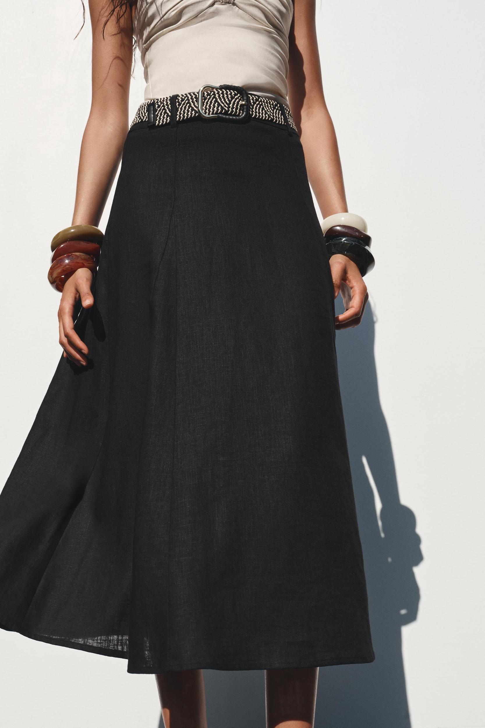 LINEN MIDI SKIRT WITH BELT Product Image
