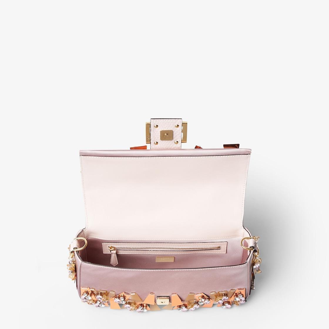 BaguettePink satin bag with appliqués Product Image