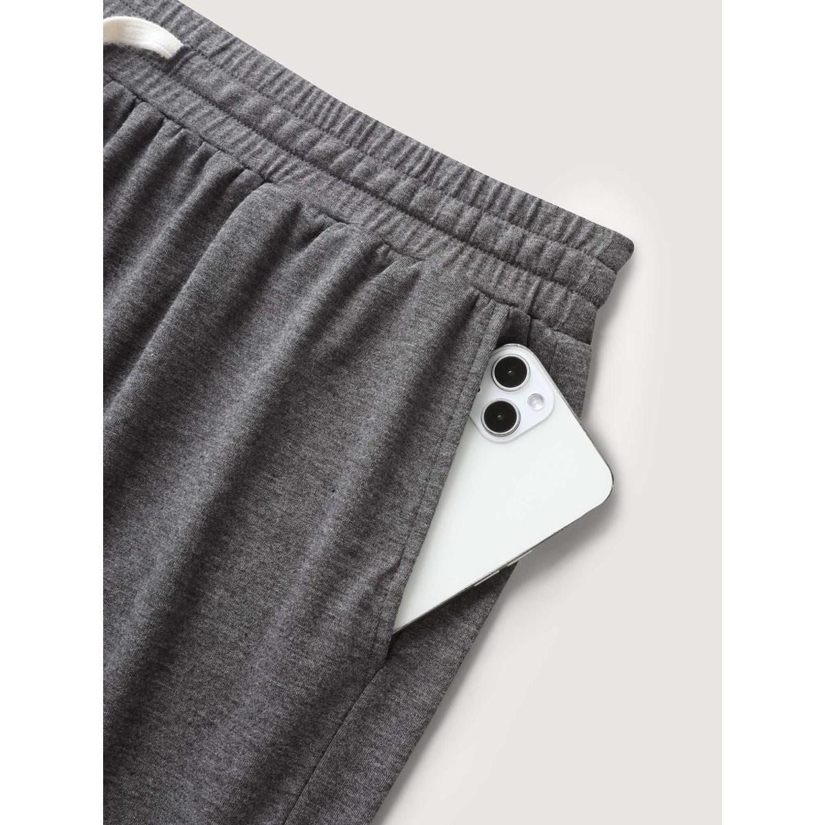 Plus Size Supersoft Contrast Drawstring Mixed Knit Shorts Women DimGray Leisure Drawstring Straight Leg Casual Shorts BloomChic 26/4X Product Image