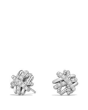 Womens Crossover Stud Earrings in Sterling Silver with Diamonds, 11mm Product Image