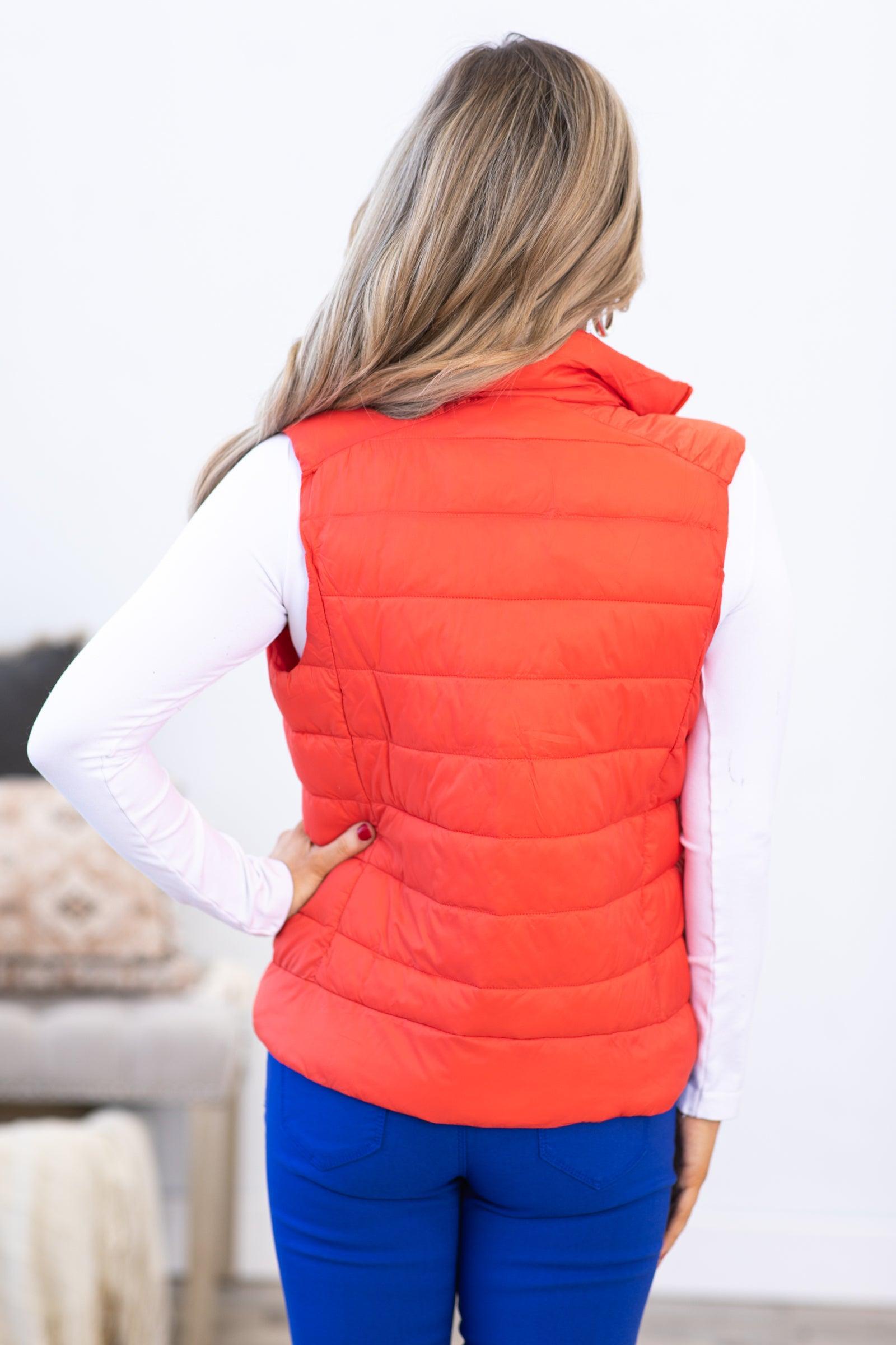 Red Quilted Zip Up Vest Product Image