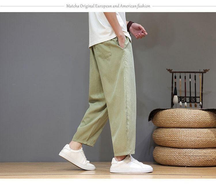 Drawstring Waist Plain Capri Straight Leg Pants Product Image