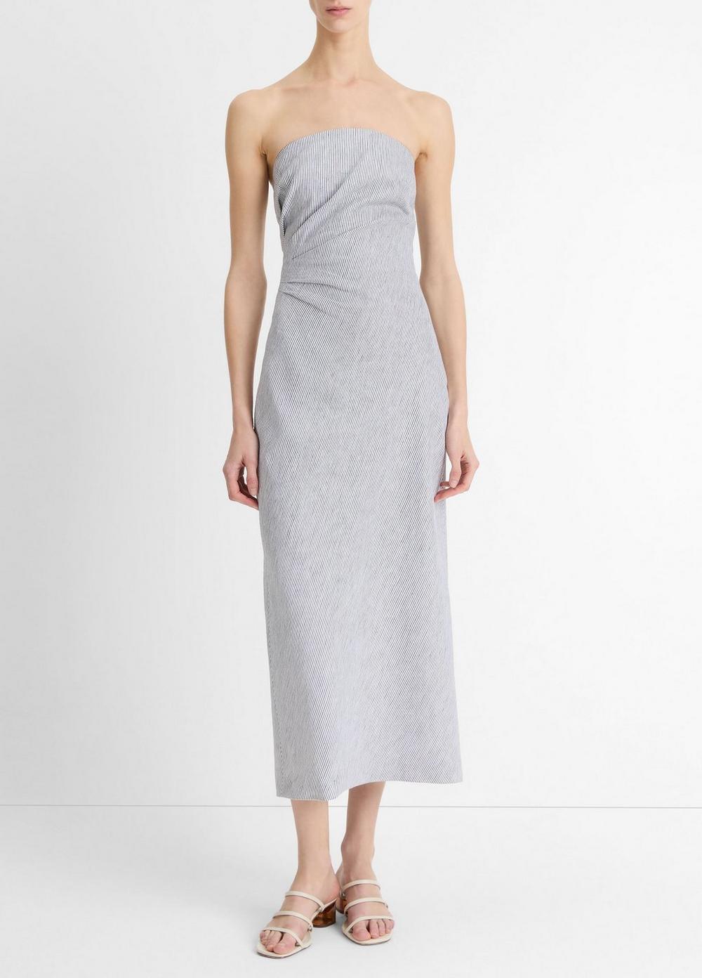 Womens Ticking Stripe Linen-cotton Draped Dress Vince Product Image