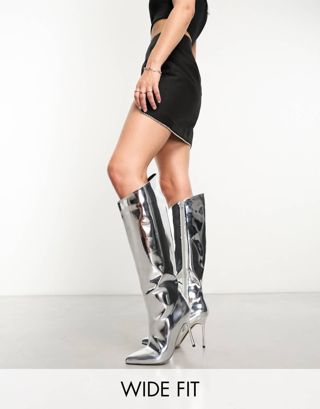 Public Desire Wide Fit Falcon mirrored knee boots Product Image