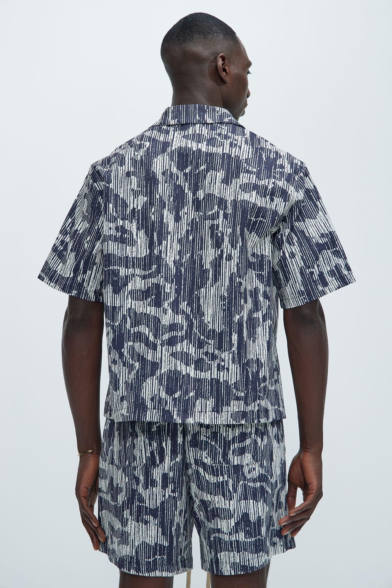 Distressed Camo Print Shirt - Black/White Product Image