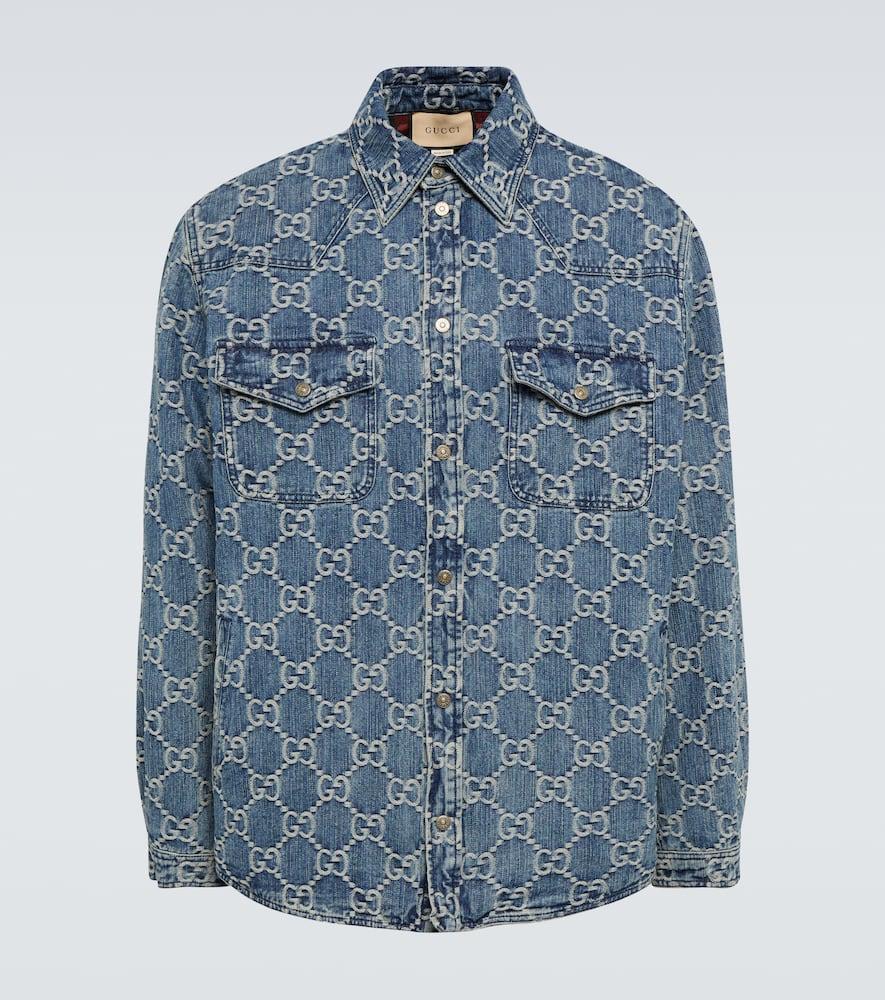 GUCCI Gg Jacquard Denim Shirt In Blue Product Image