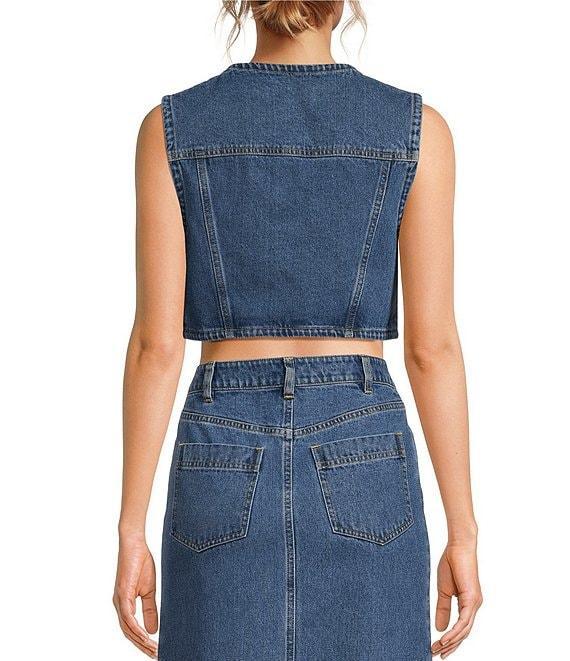 RONNY KOBO Guise Denim Round Neck Cropped Button Front Vest Product Image