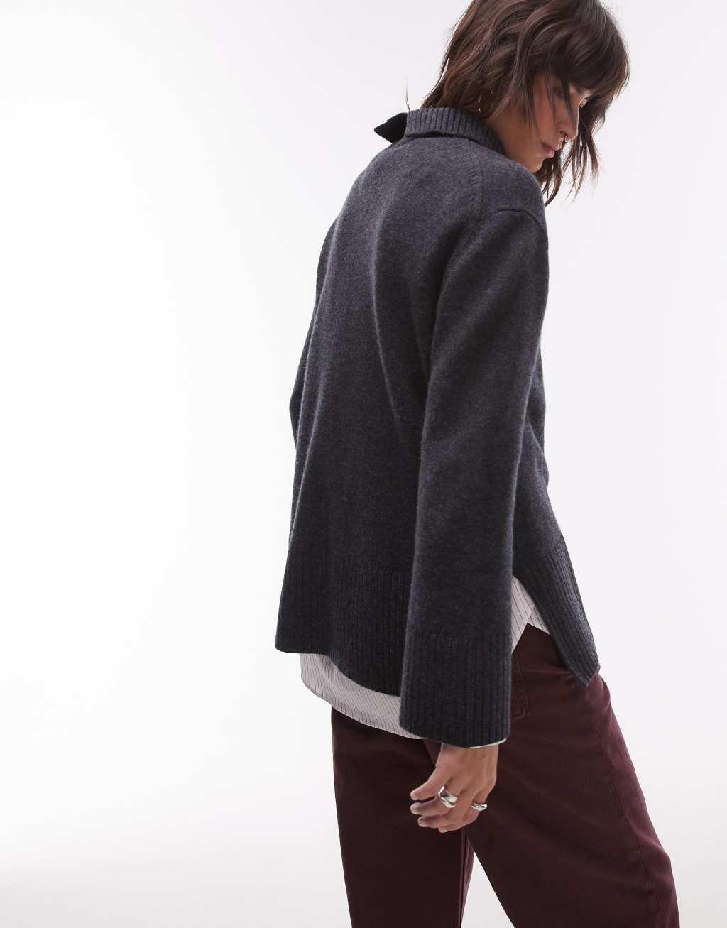 & Other Stories wool high neck oversize sweater in dark gray Product Image