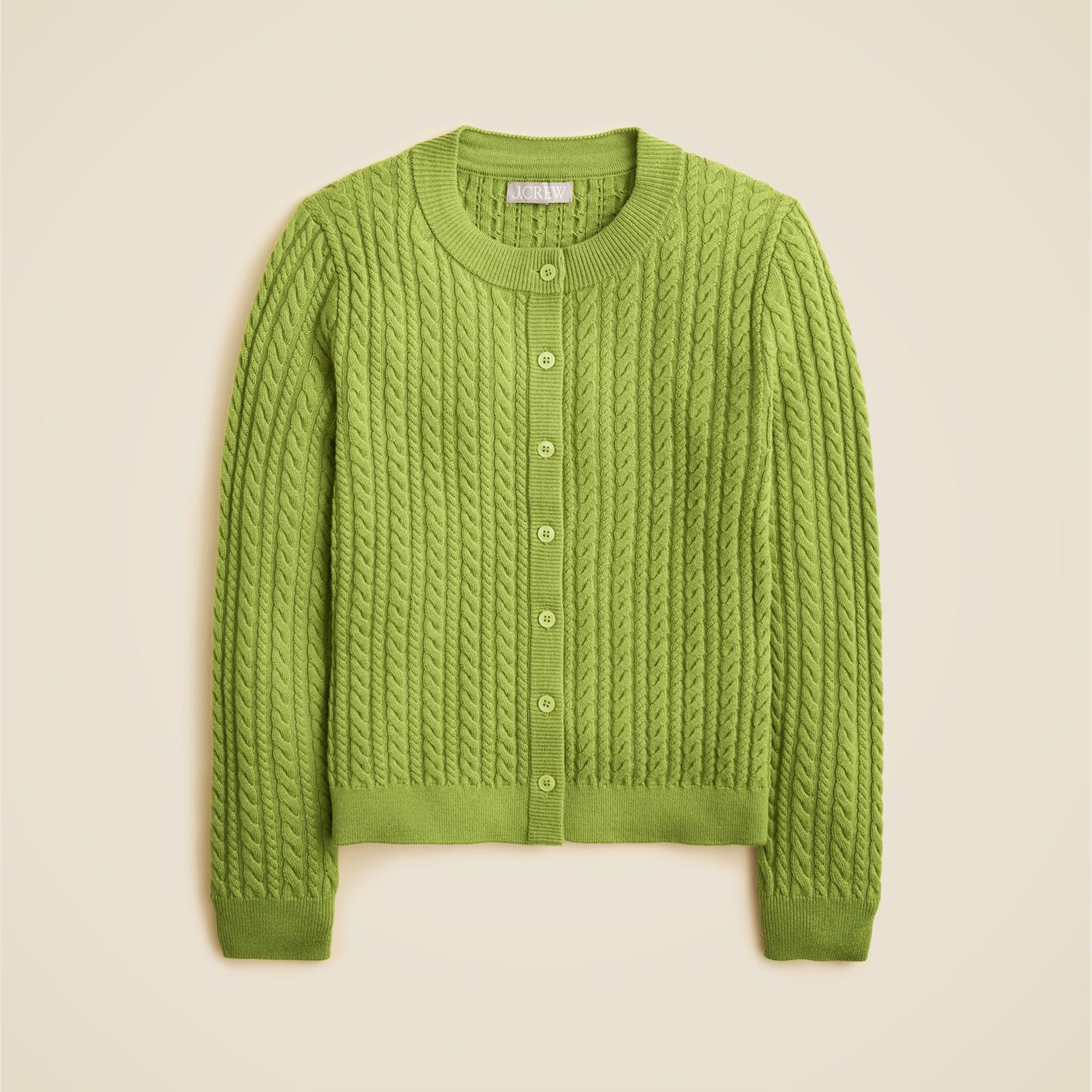 Cable-knit crewneck cardigan in merino wool Product Image
