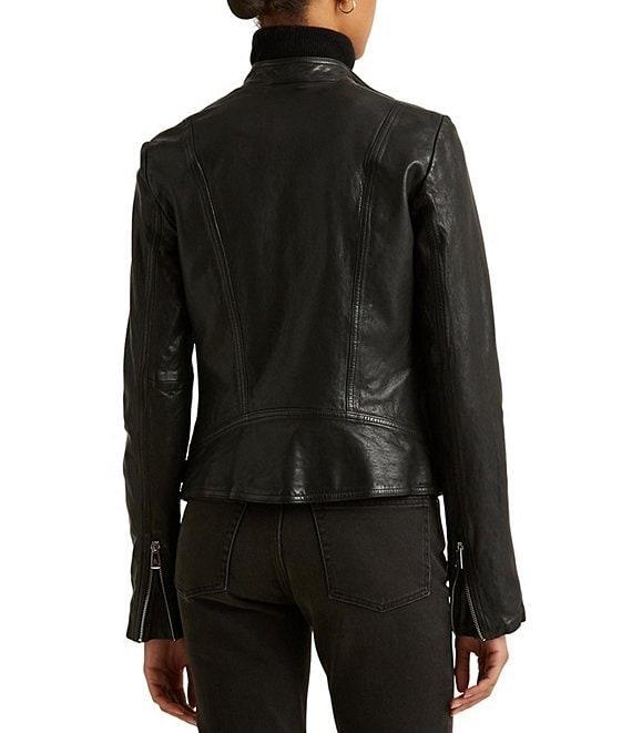 Lauren Ralph Lauren Lambskin Leather Long Sleeve Moto Statement Jacket Product Image