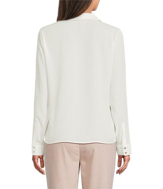 Calvin Klein Georgette Collared V-Neck Long Sleeve Ruffle Front Blouse Product Image