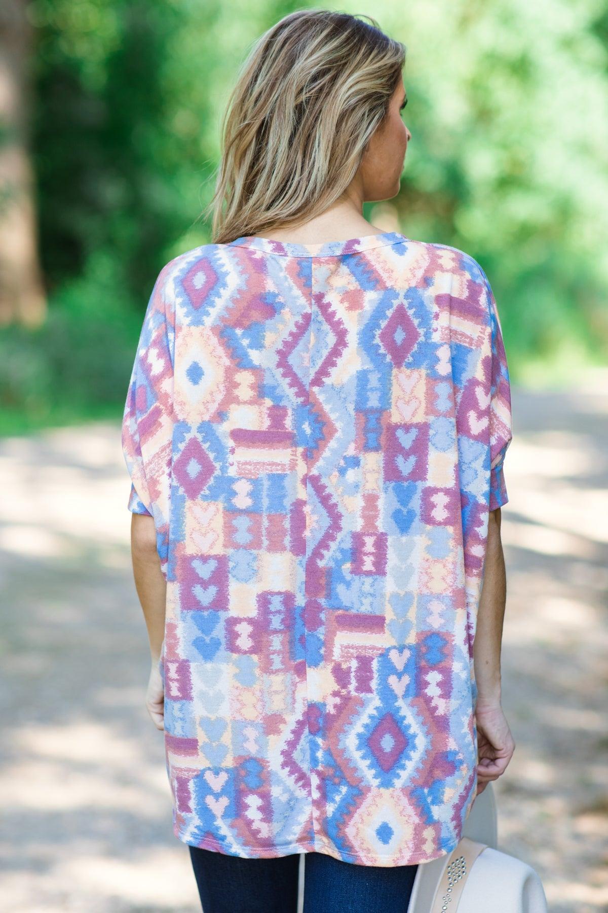 Dusty Rose and Peach Aztec Print Top Product Image