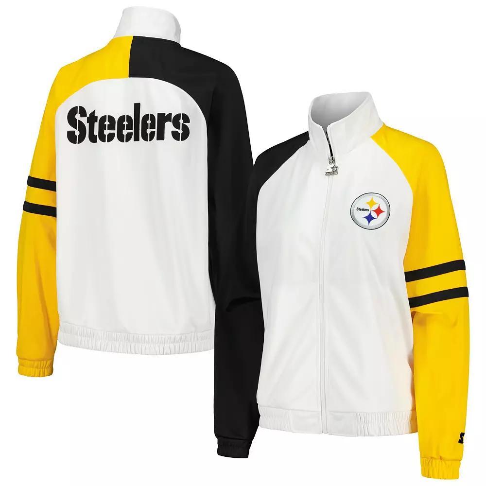 Women's Starter White Pittsburgh Steelers Curve Ball Raglan Full-Zip Track Jacket, Size: Large Product Image
