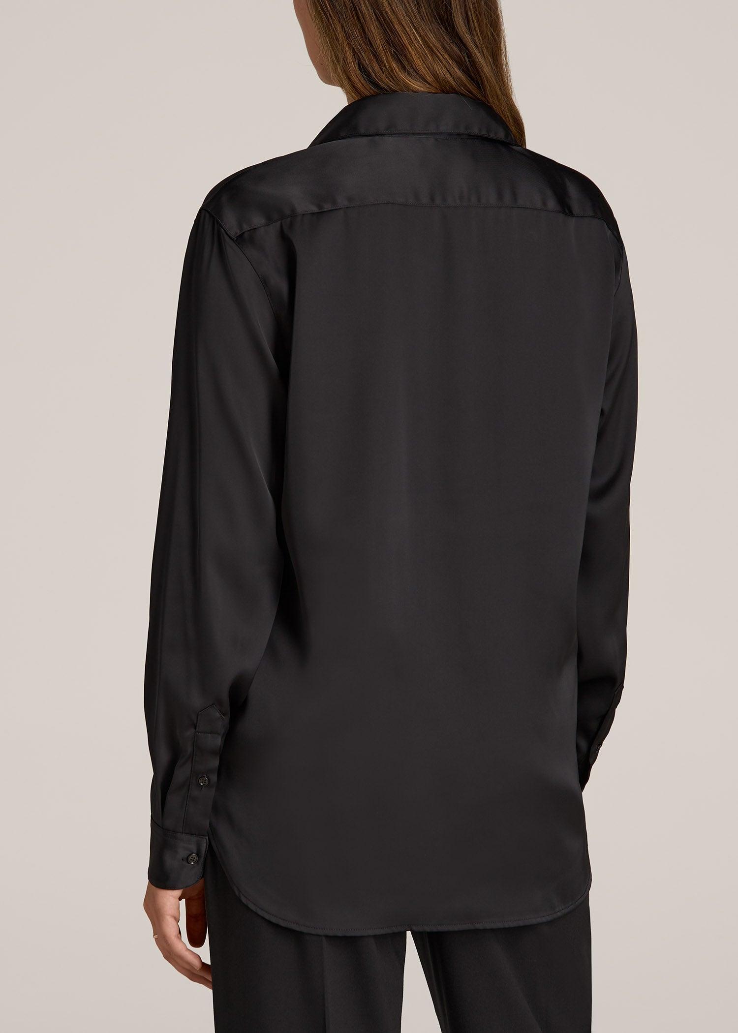 Relaxed Button Up Tall Women's Blouse in Black Product Image