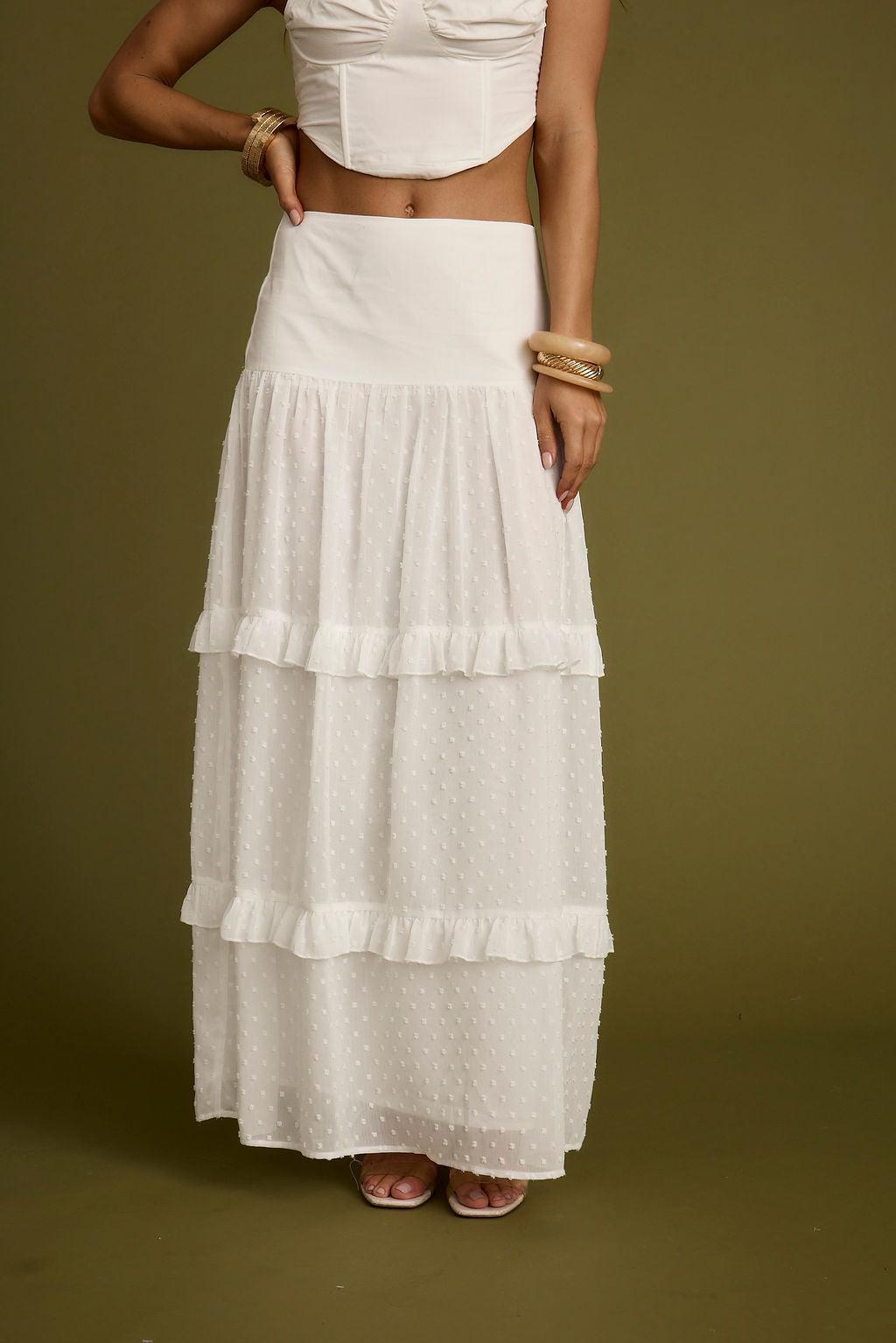 Liana White Low Rise Maxi Skirt Product Image
