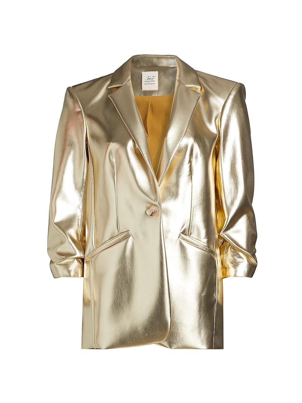 Womens Khloe Metallic Faux Leather Blazer Product Image