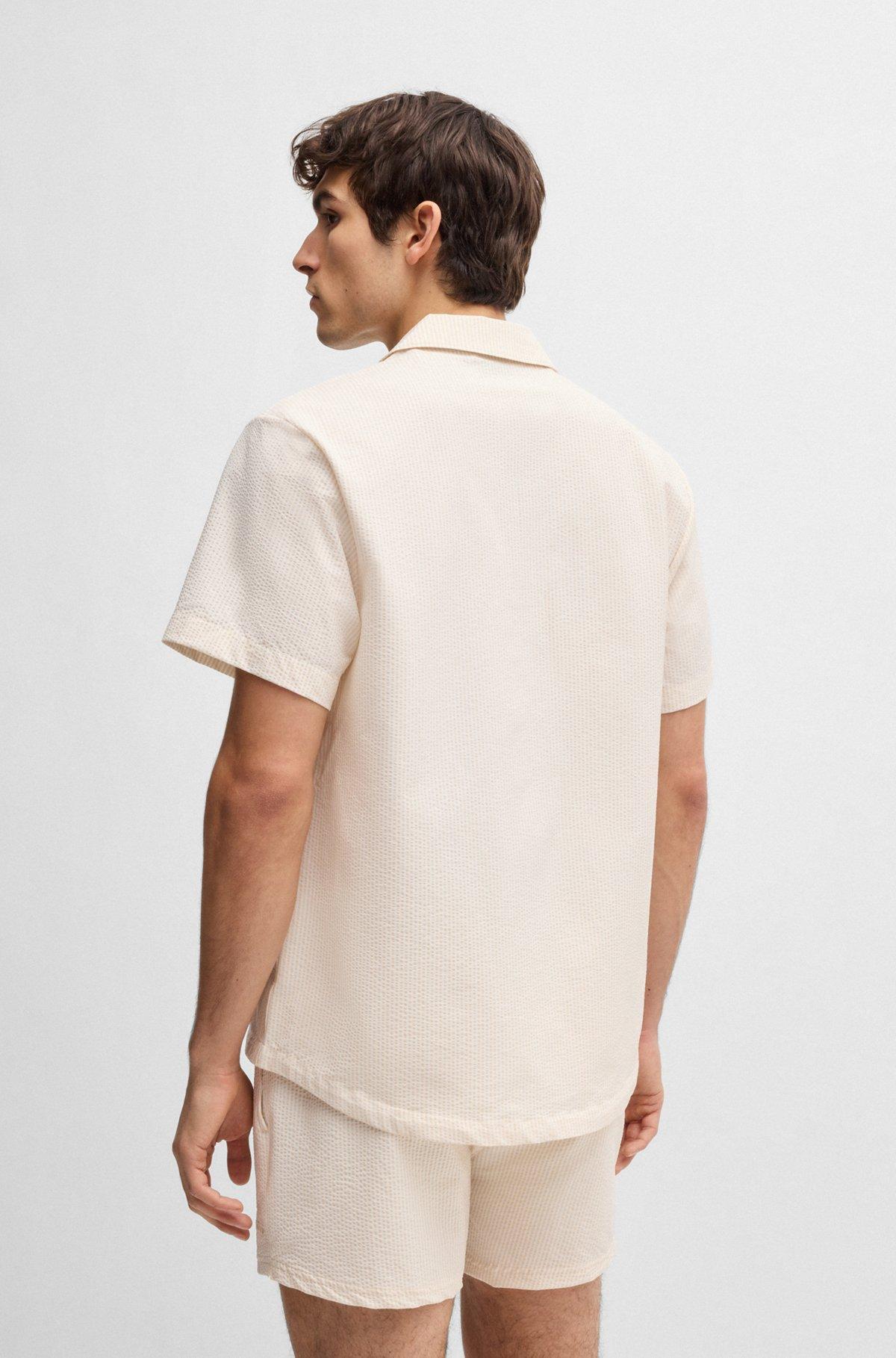 BOSS - Regular-fit beach shirt in seersucker fabric - Dark Blue Product Image