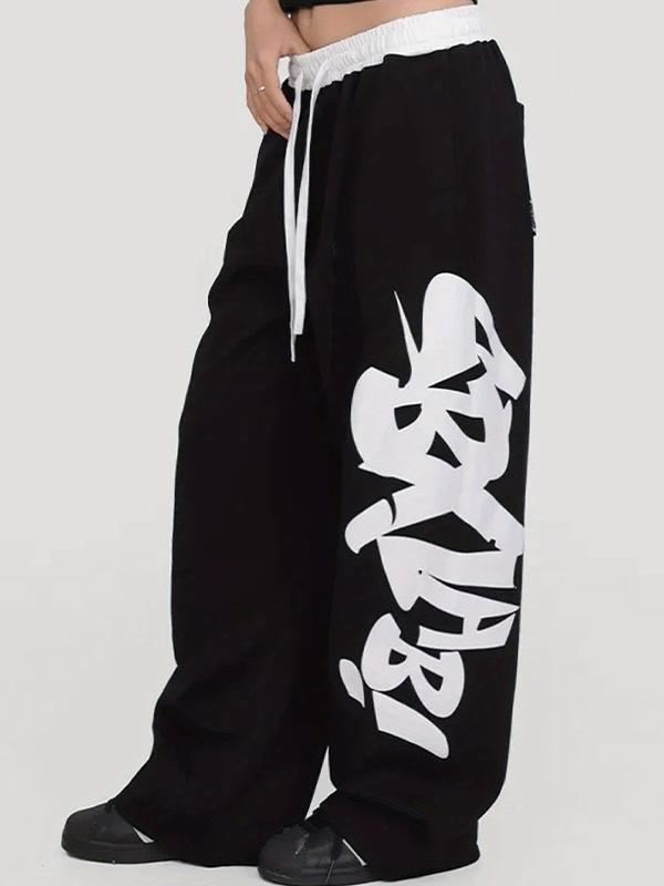 Letter Print Wide Leg Pants Product Image