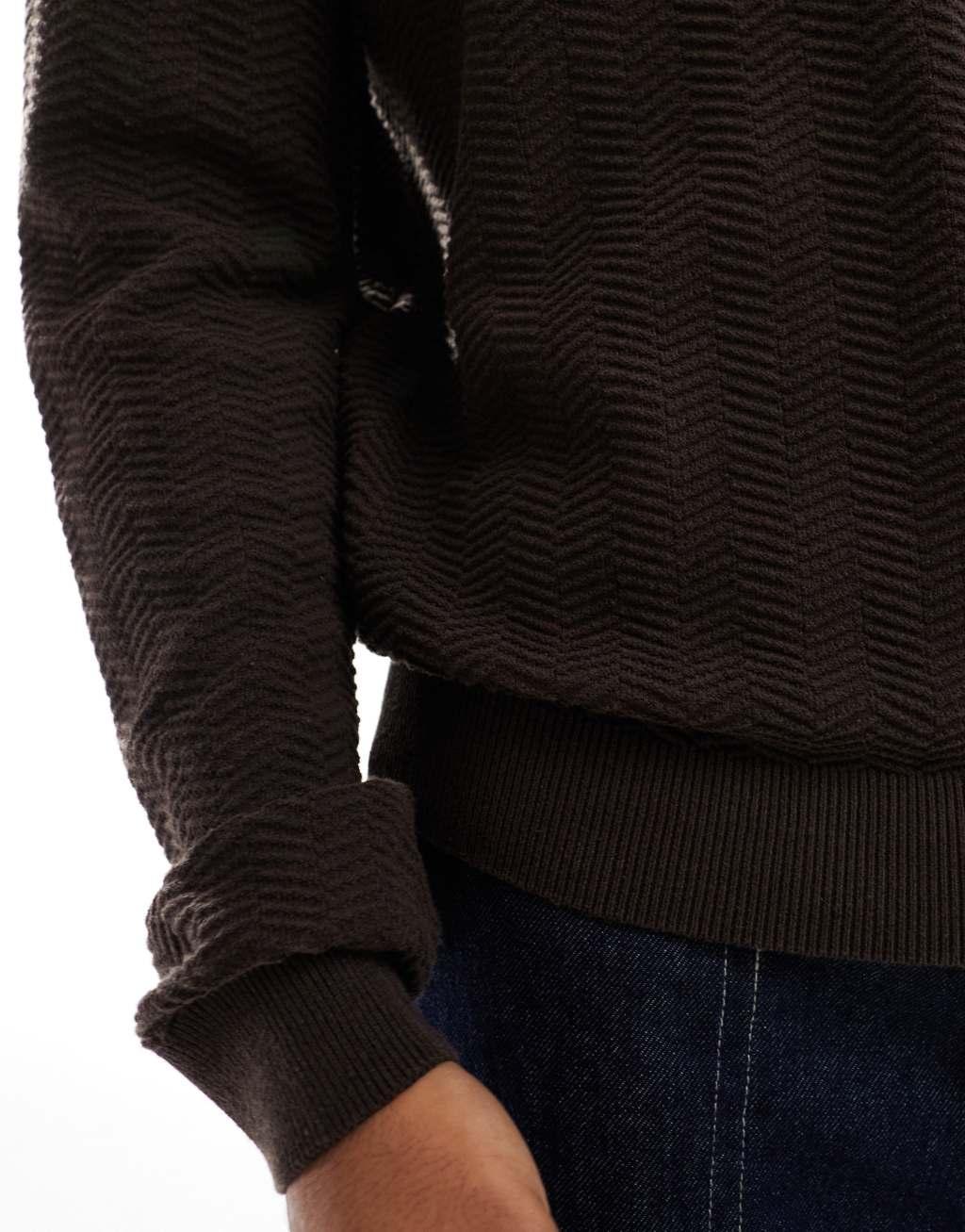 Threadbare crew neck knitted sweater in chcolate brown Product Image