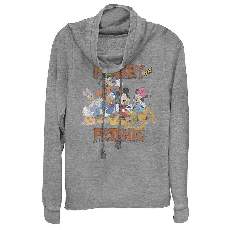 Disneys Mickey & Friends Group Cartoon Juniors Cowlneck Graphic Lightweight Long Sleeve, Girls Gray Grey Product Image