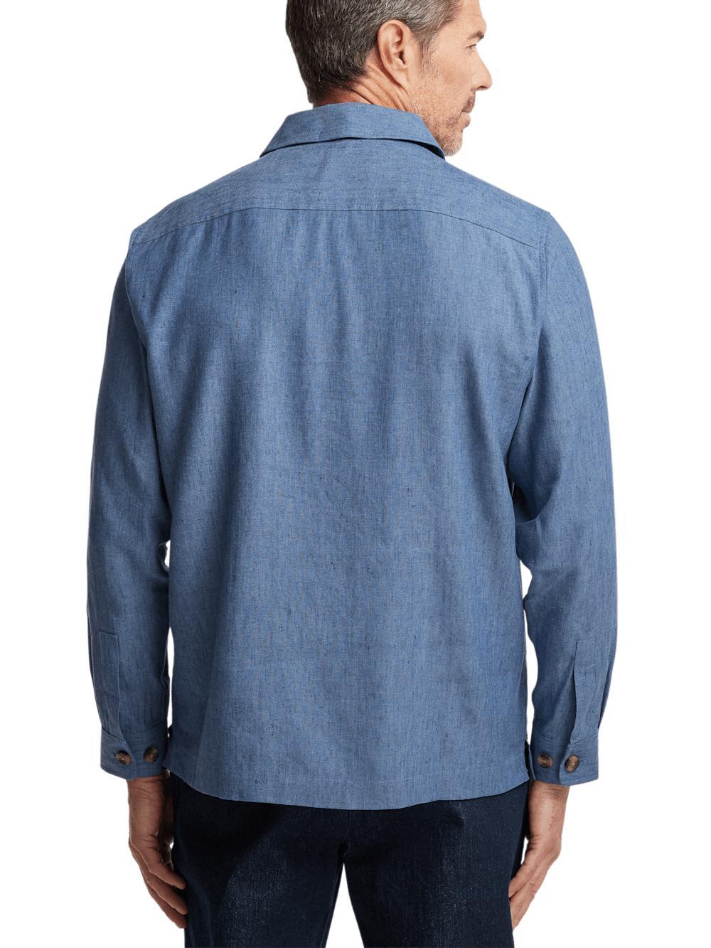 Linen Blend Solid Overshirt - Blue Product Image