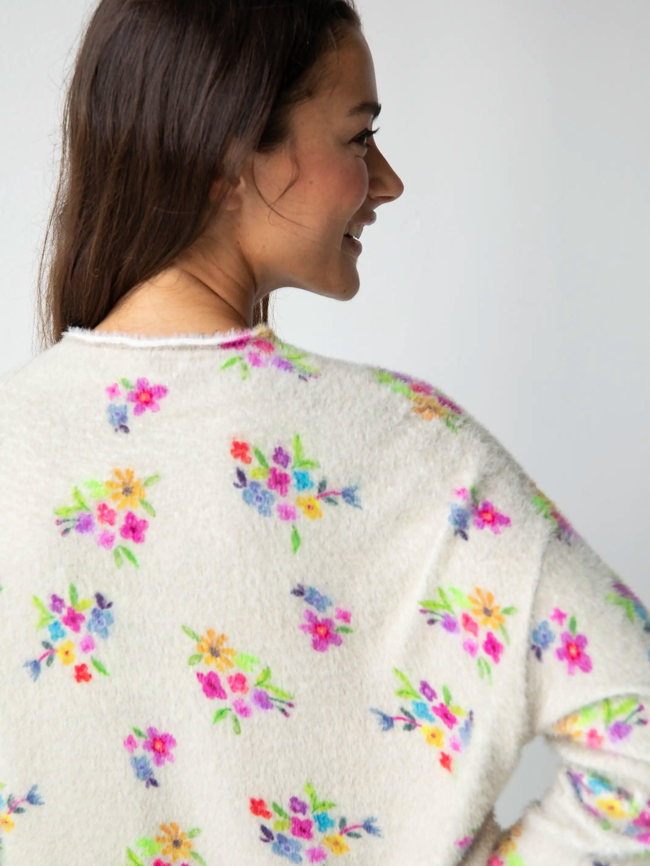 Cashmere-Like Mock Neck Sweater - Cream Multi Floral Product Image