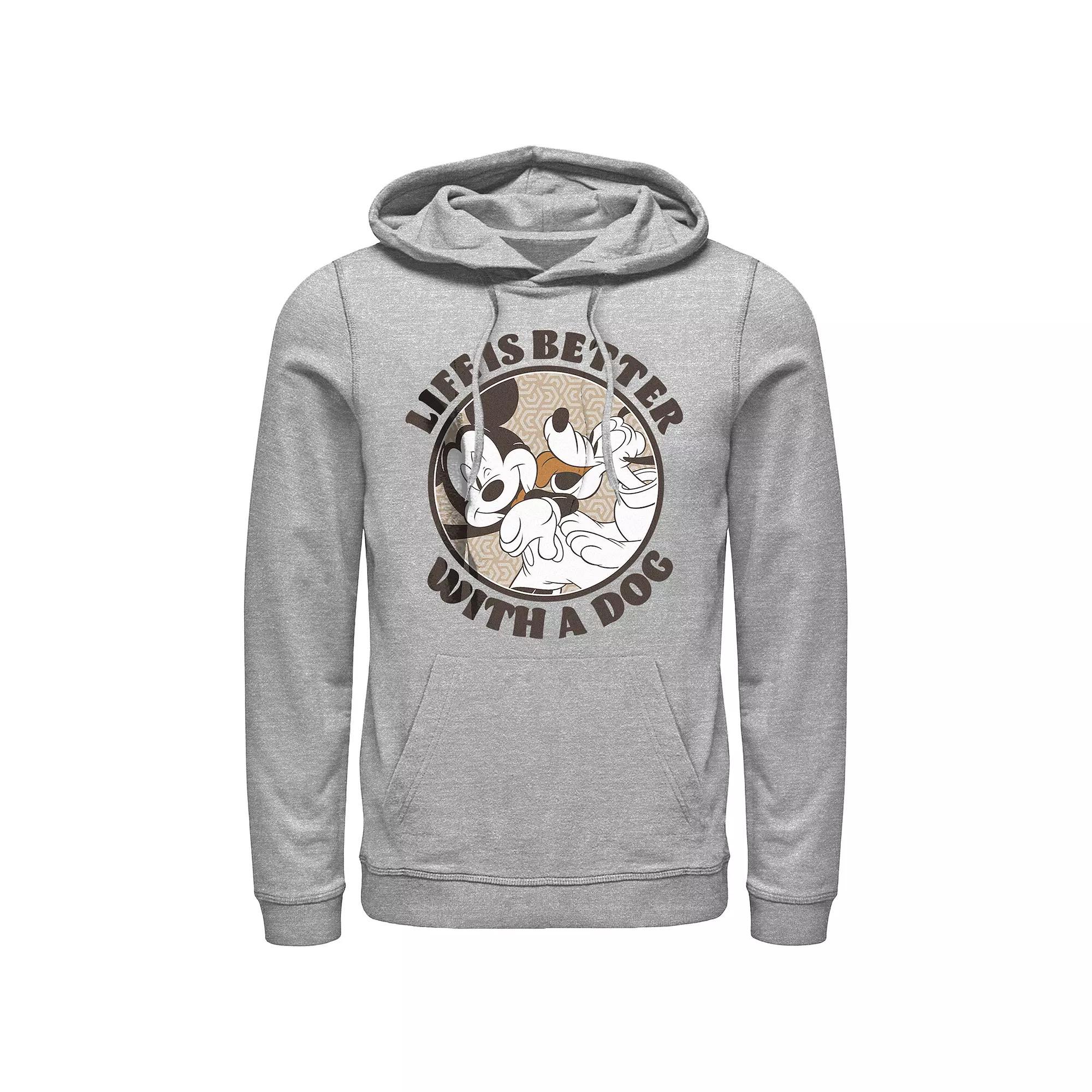 Men's Mickey Mouse And Pluto Life Is Better With A Dog Graphic Hoodie, Size: Large, Athletic Grey Product Image