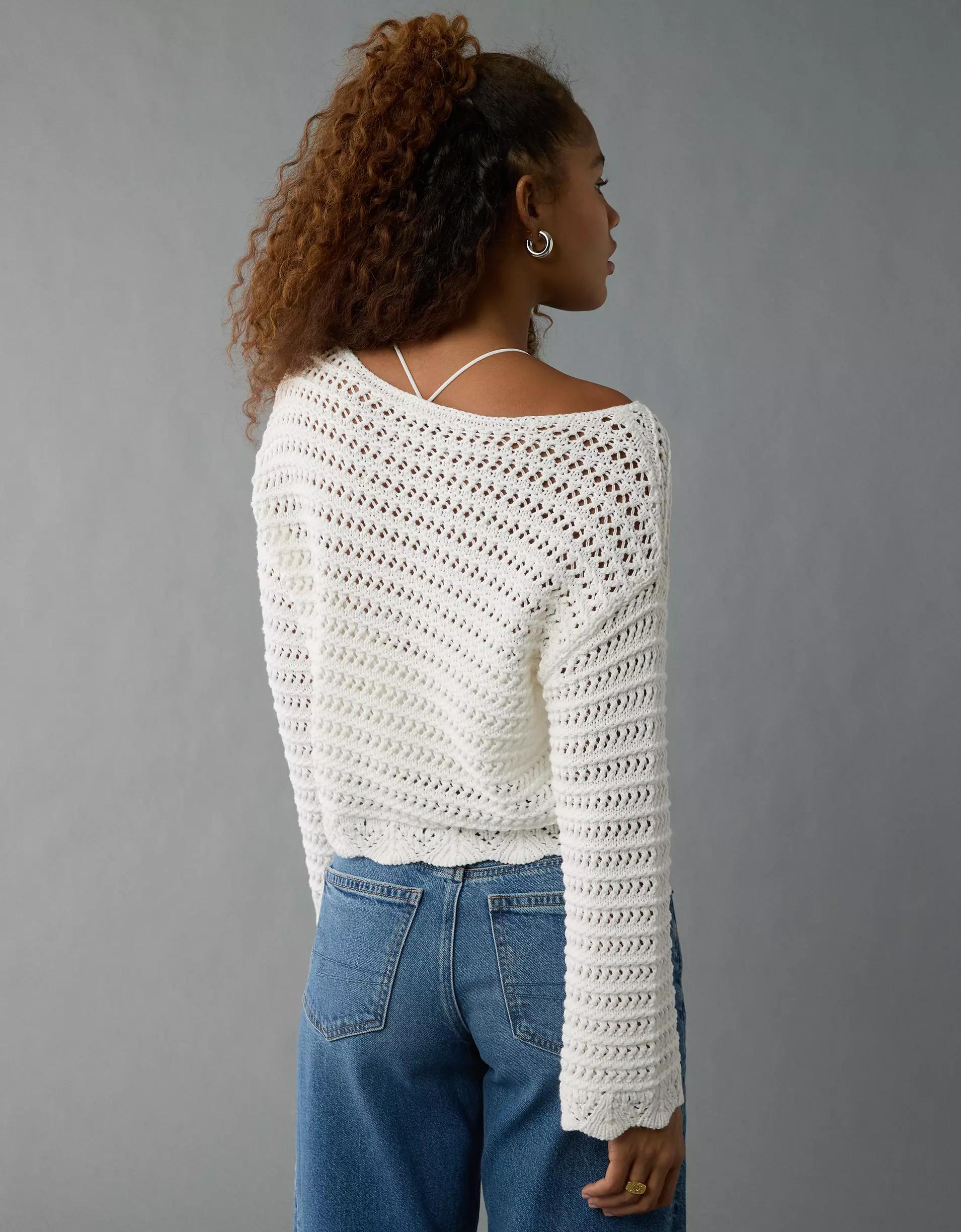 AE Ballet Neck Open Knit Sweater Product Image