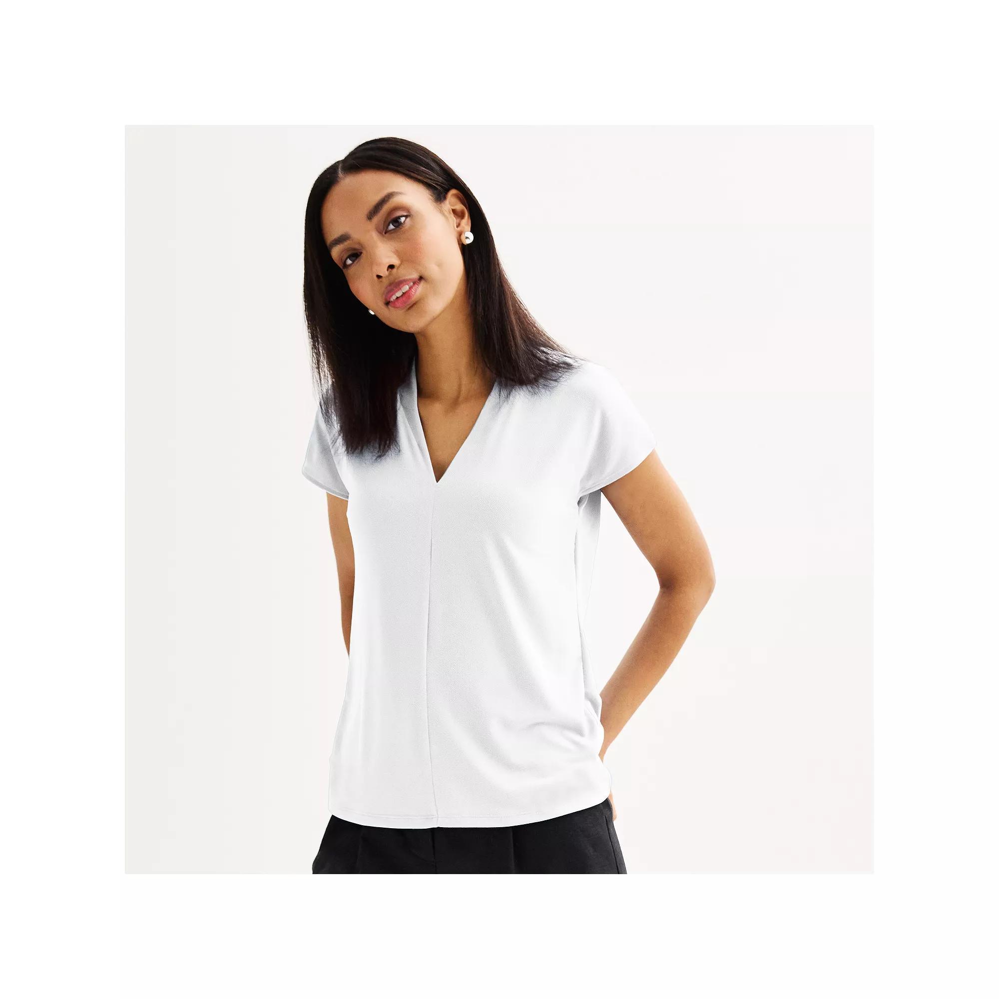 Petite Nine West Dolman Sleeve V-Neck Top, Women's, Size: Small Petite, Mineral Black Product Image