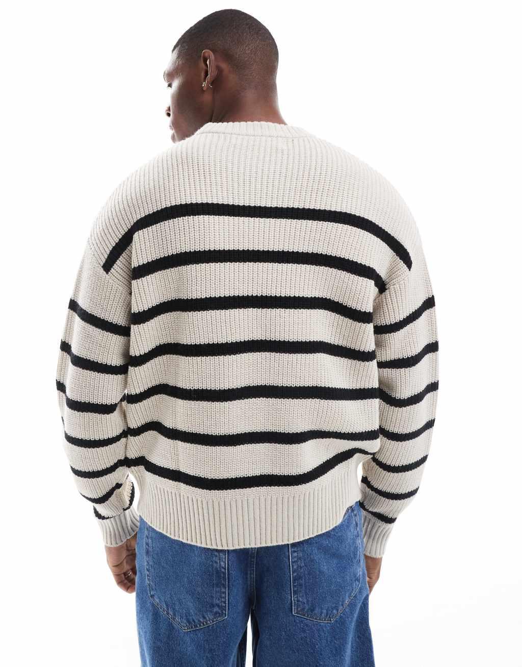 Bershka striped knit sweater in ecru Product Image