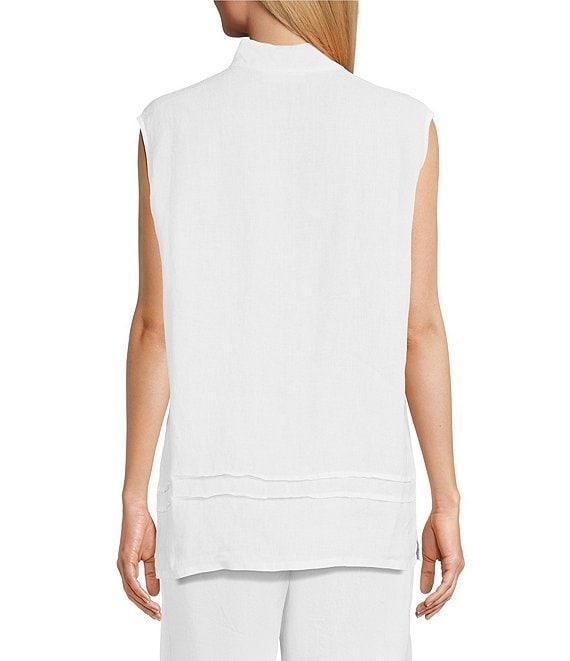 Bryn Walker Pintuck Light Linen Mandarin Collar Sleeveless Button Front Tunic Product Image