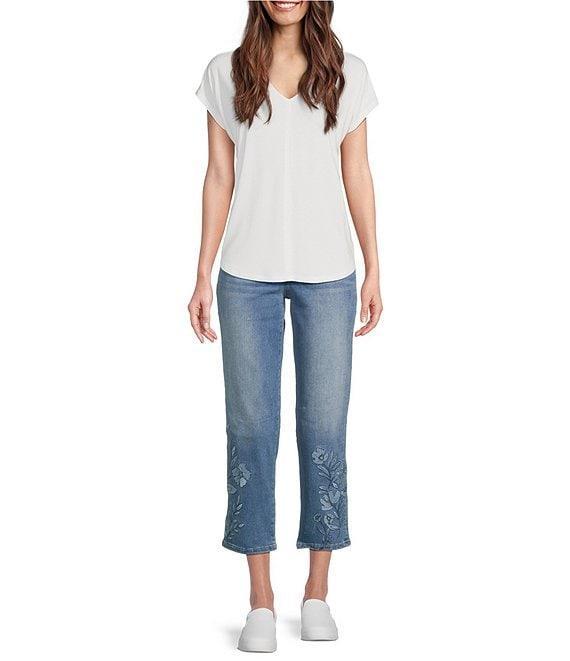 Code Bleu Chelsea Floral Embroidered High Rise Straight Leg Capri Jean Product Image