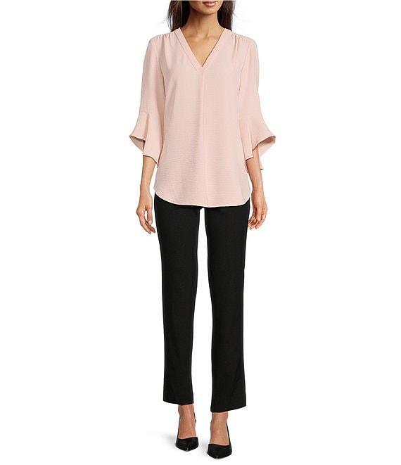Jones New York Stretch Airflow V-Neck Flare Sleeve Pleat Front Tunic Product Image
