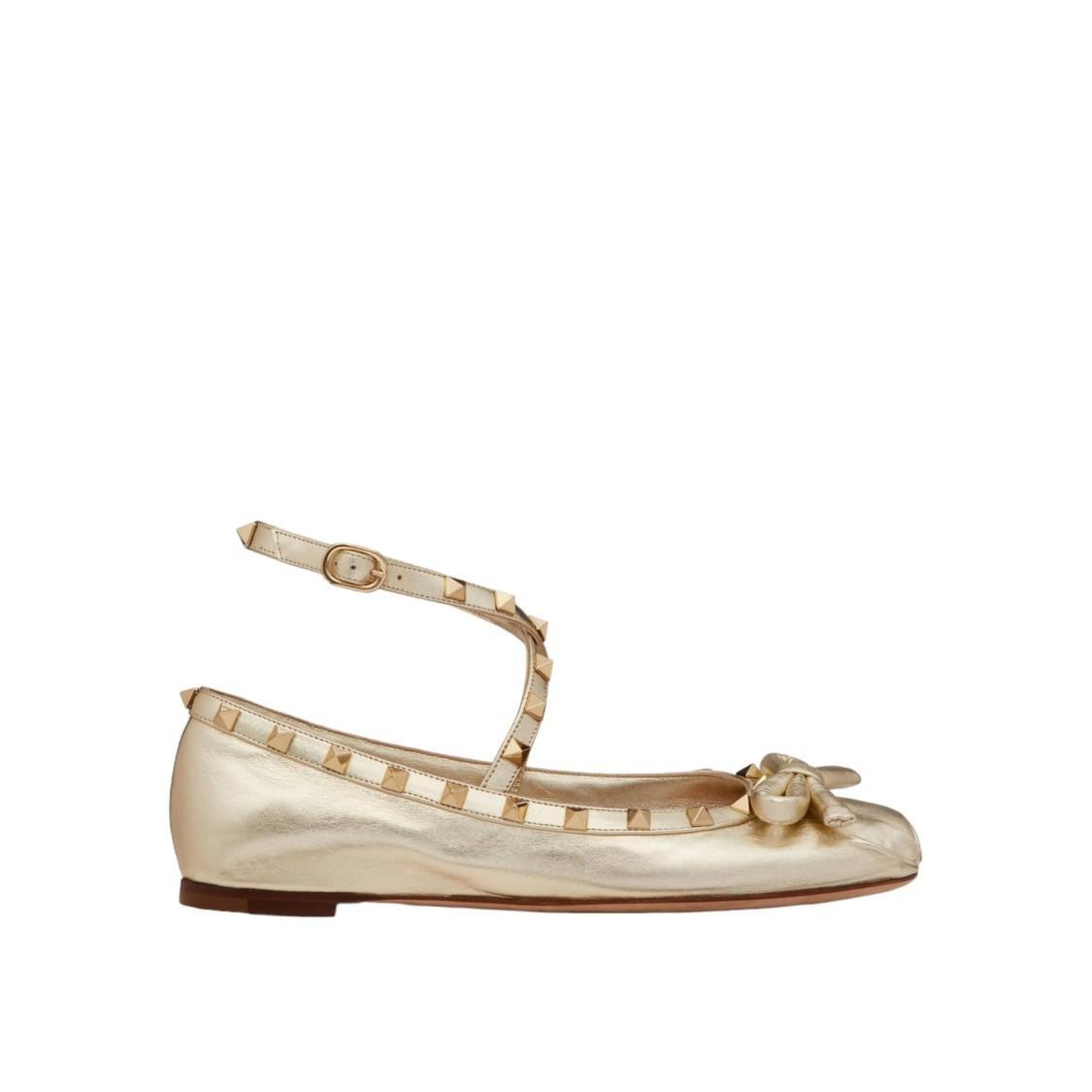 VALENTINO GARAVANI Women's Rockstud Laminated Nappa Leather Ballerina Flats In Platinum Product Image