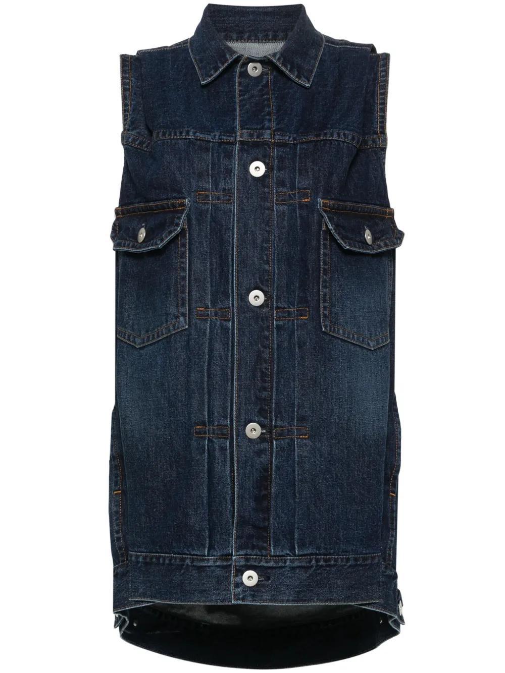 SACAI Cocoon Denim Mini Vest Dress In Blue Product Image