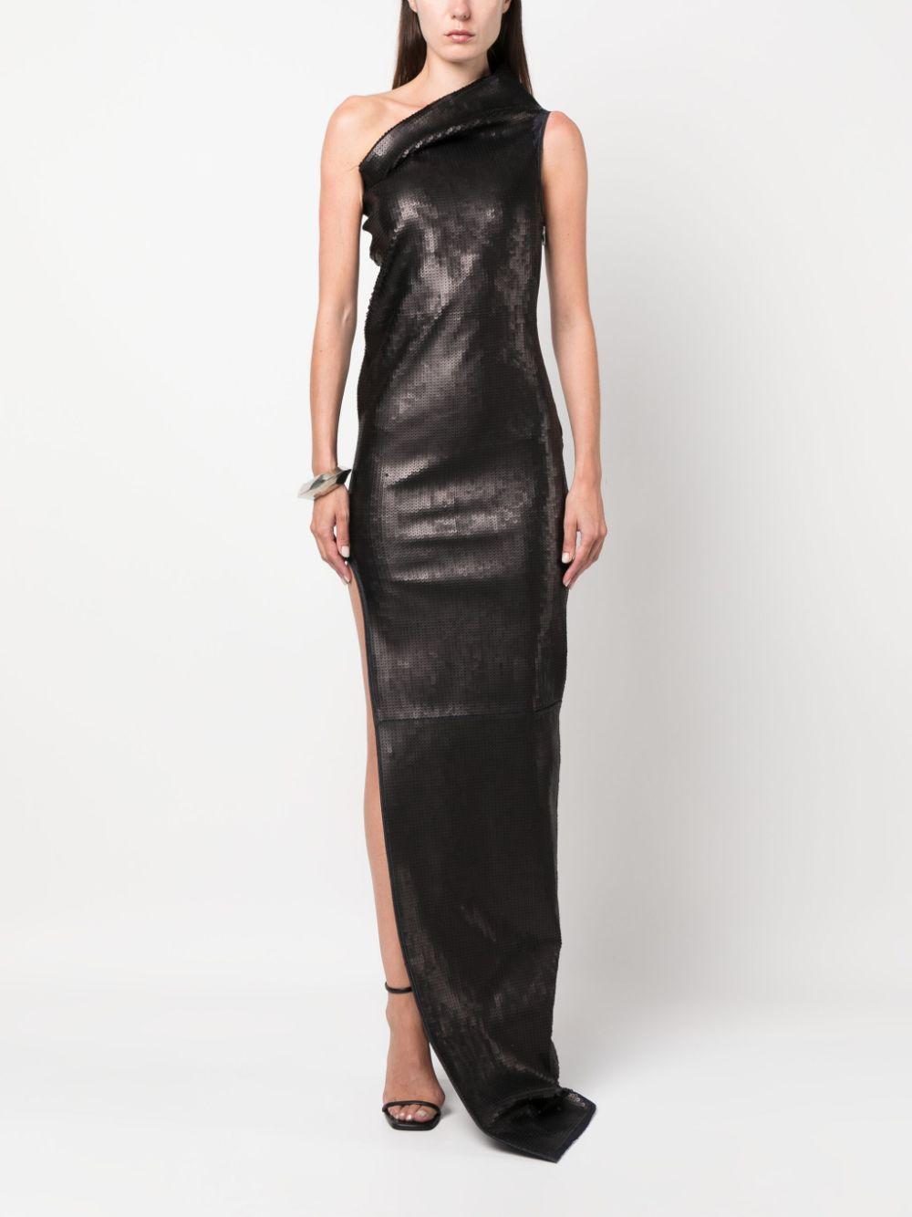 RICK OWENS Asymmetric-neck Sequinned Maxi Dress In Black Product Image