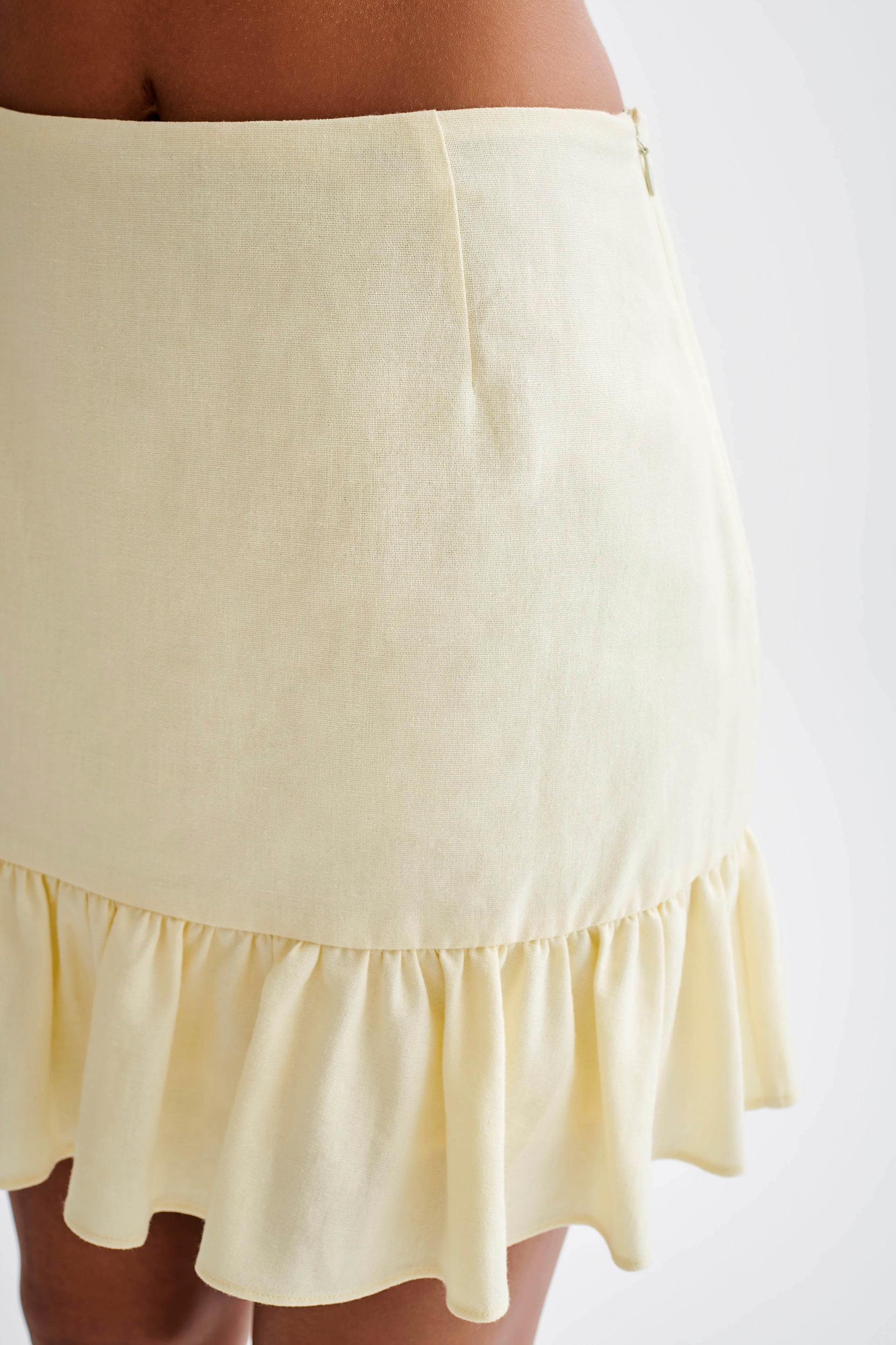 Delfina Linen Mini Skirt With Ruffle - Lemon Sherbet Product Image