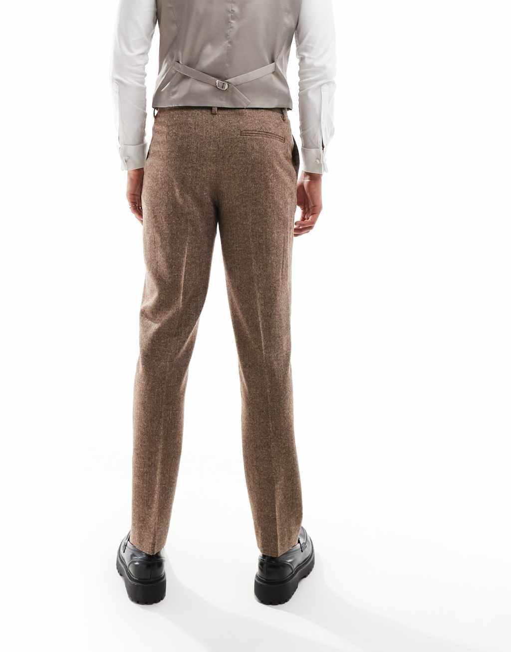 ASOS DESIGN slim wool blend suit pants in brown Product Image