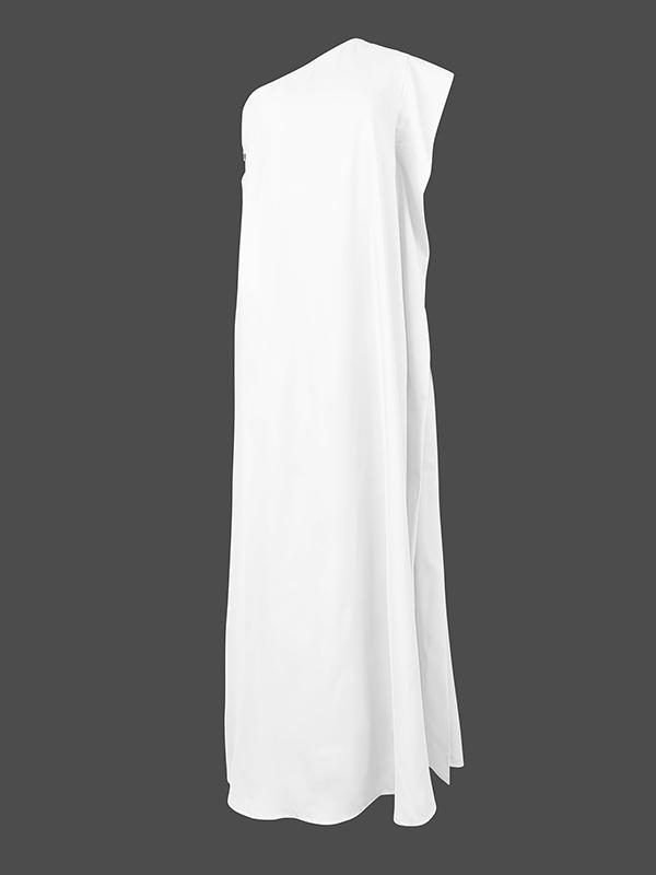 Loose Asymmetric Solid Color Split-Joint One-Shoulder Maxi Dresses Product Image