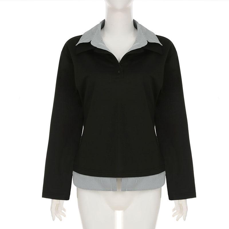 Mock Two-Piece Plain Pullover Product Image