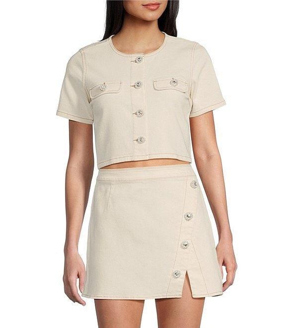 GB Woven Denim Coordinating Pearl Button Top Product Image