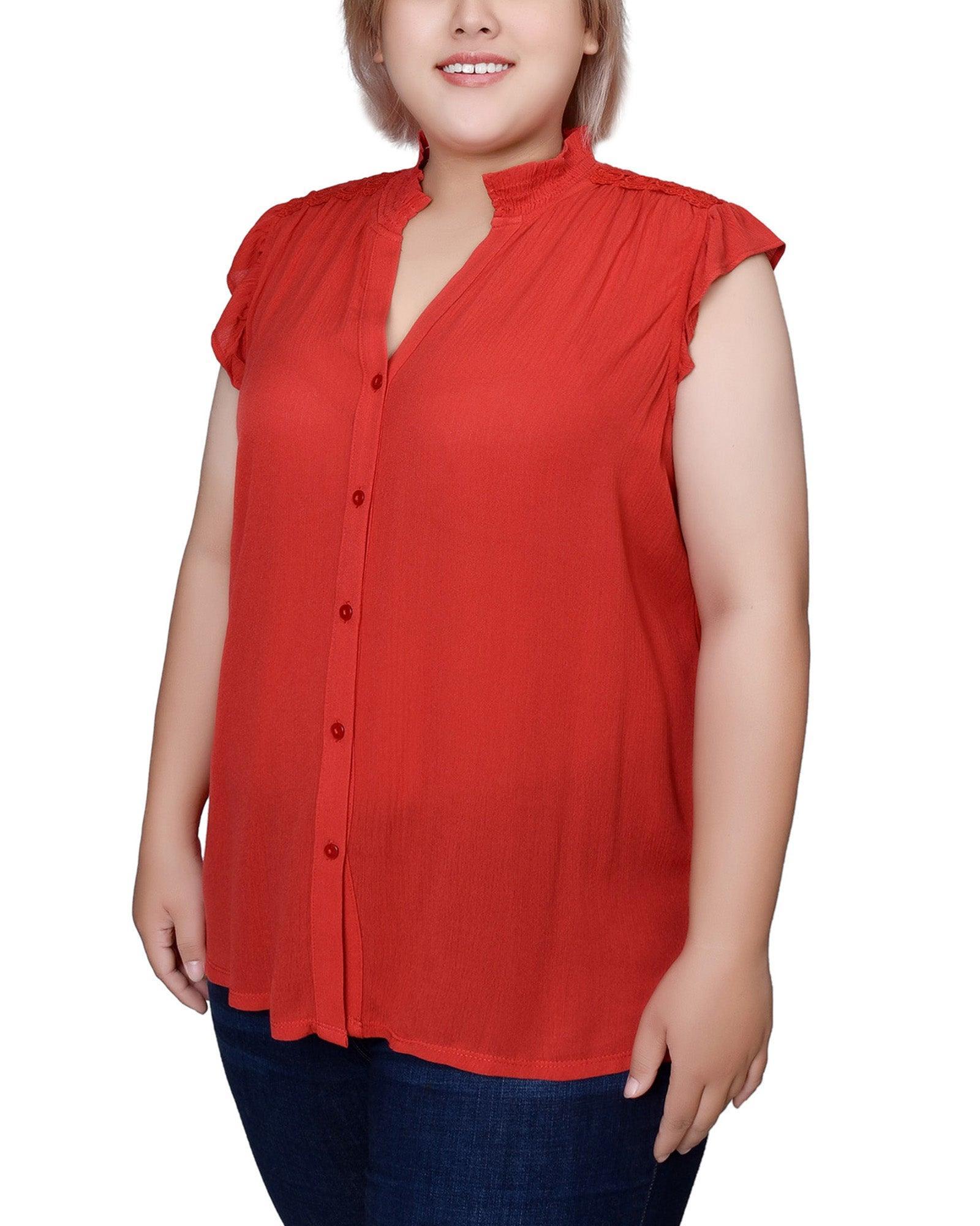 Orange Short Flutter Sleeve Crepon Blouse - Plus Size Product Image
