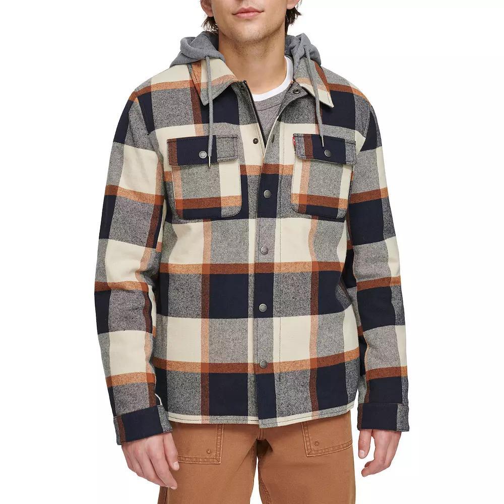 Men's Levi's® Plaid Fleece Hooded Shirt Jacket - Size Small, Skater Plaid Product Image