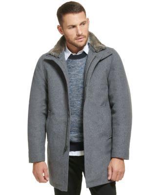 Calvin Klein Mens Urban Walker Coat with Detachable Faux Rabbit Fur at Interior Collar Product Image