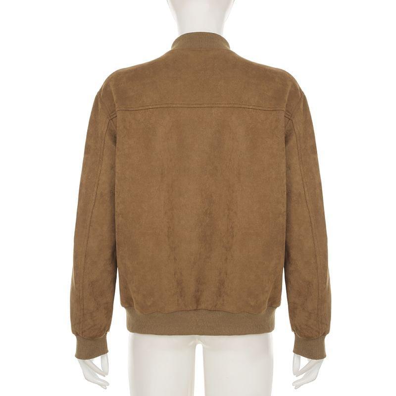 Faux Suede Zip-Up Jacket Product Image