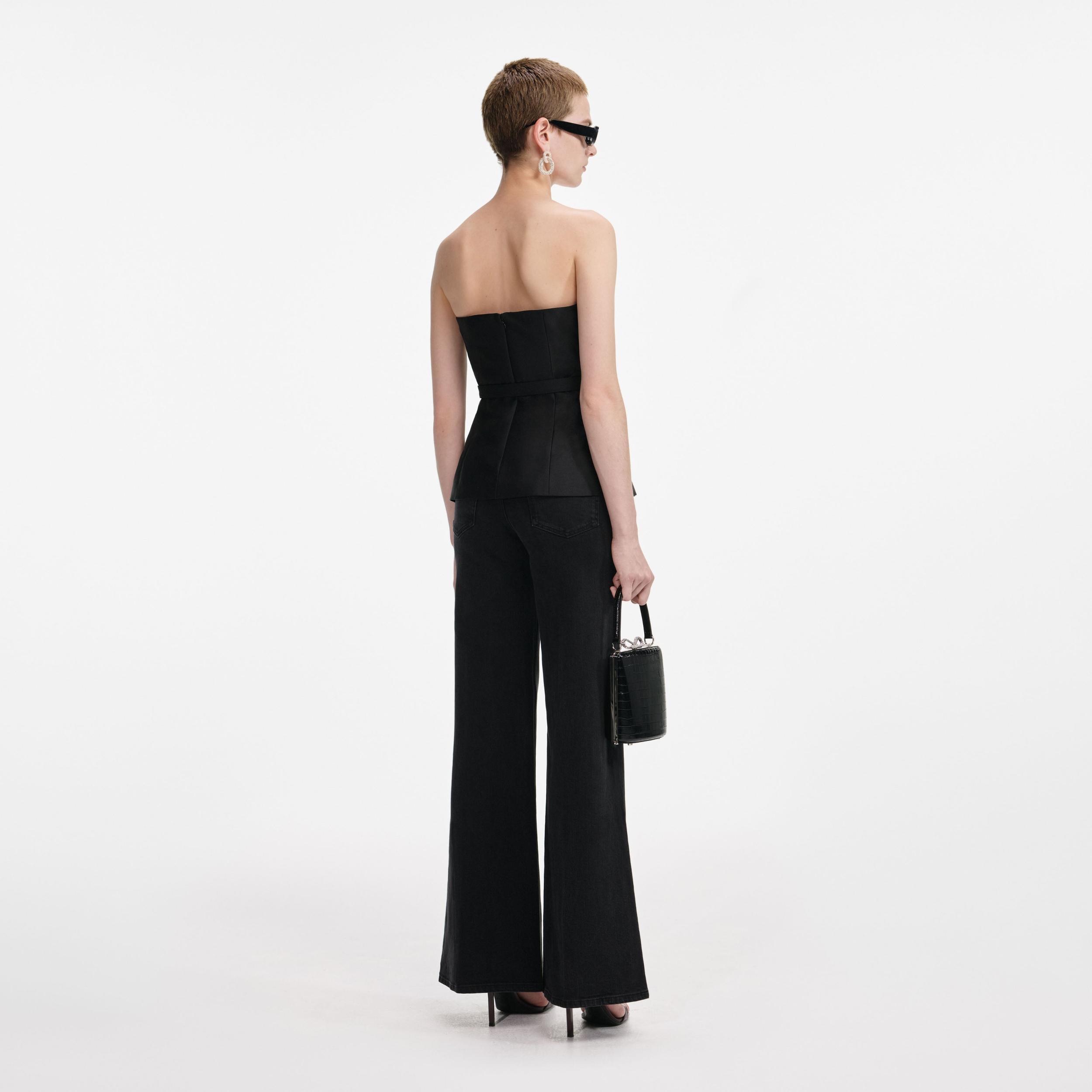 Black Taffeta Bandeau Jumpsuit Product Image